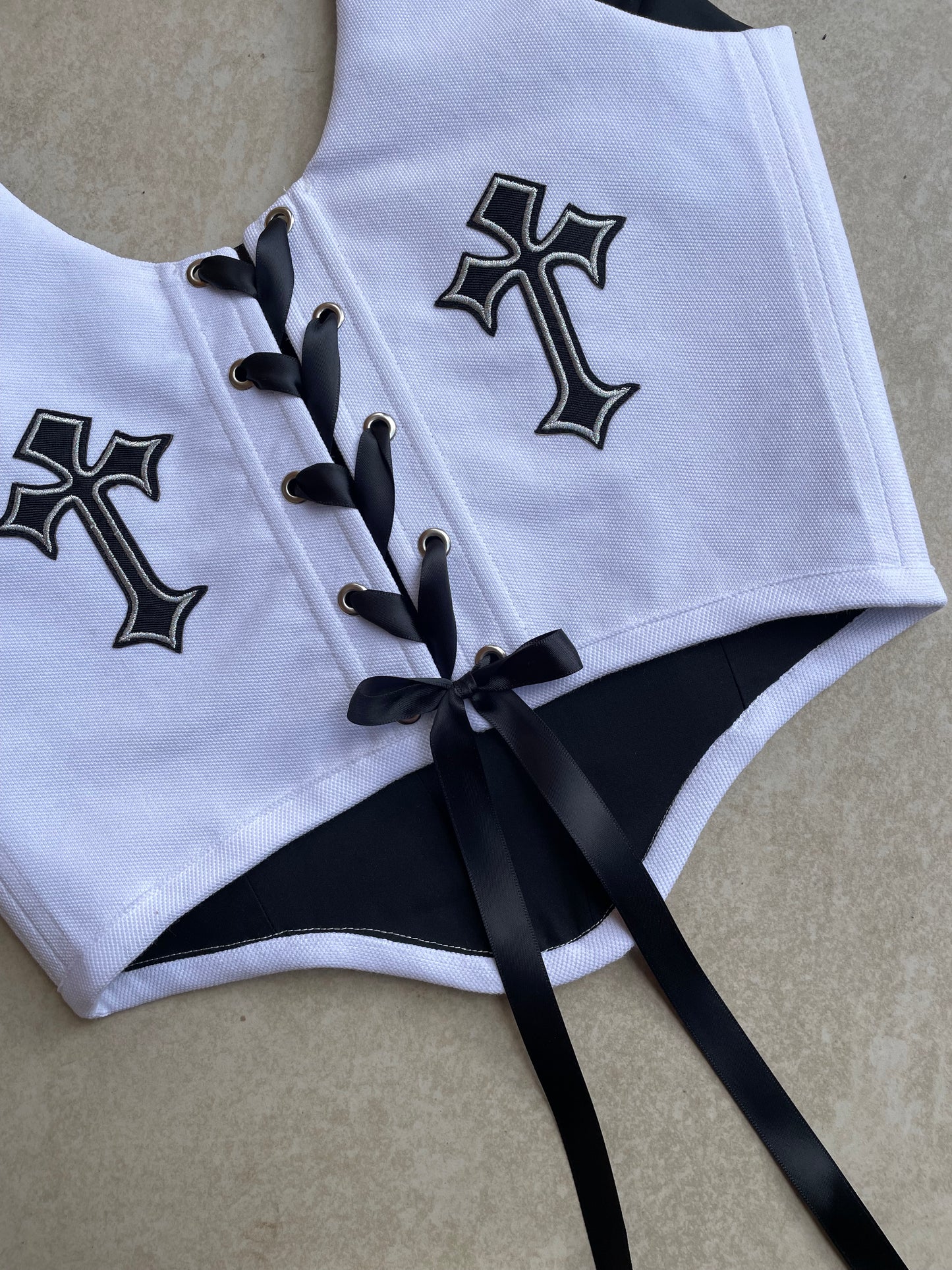 White Gothic Cross corset - Sizes XS/S/M/L