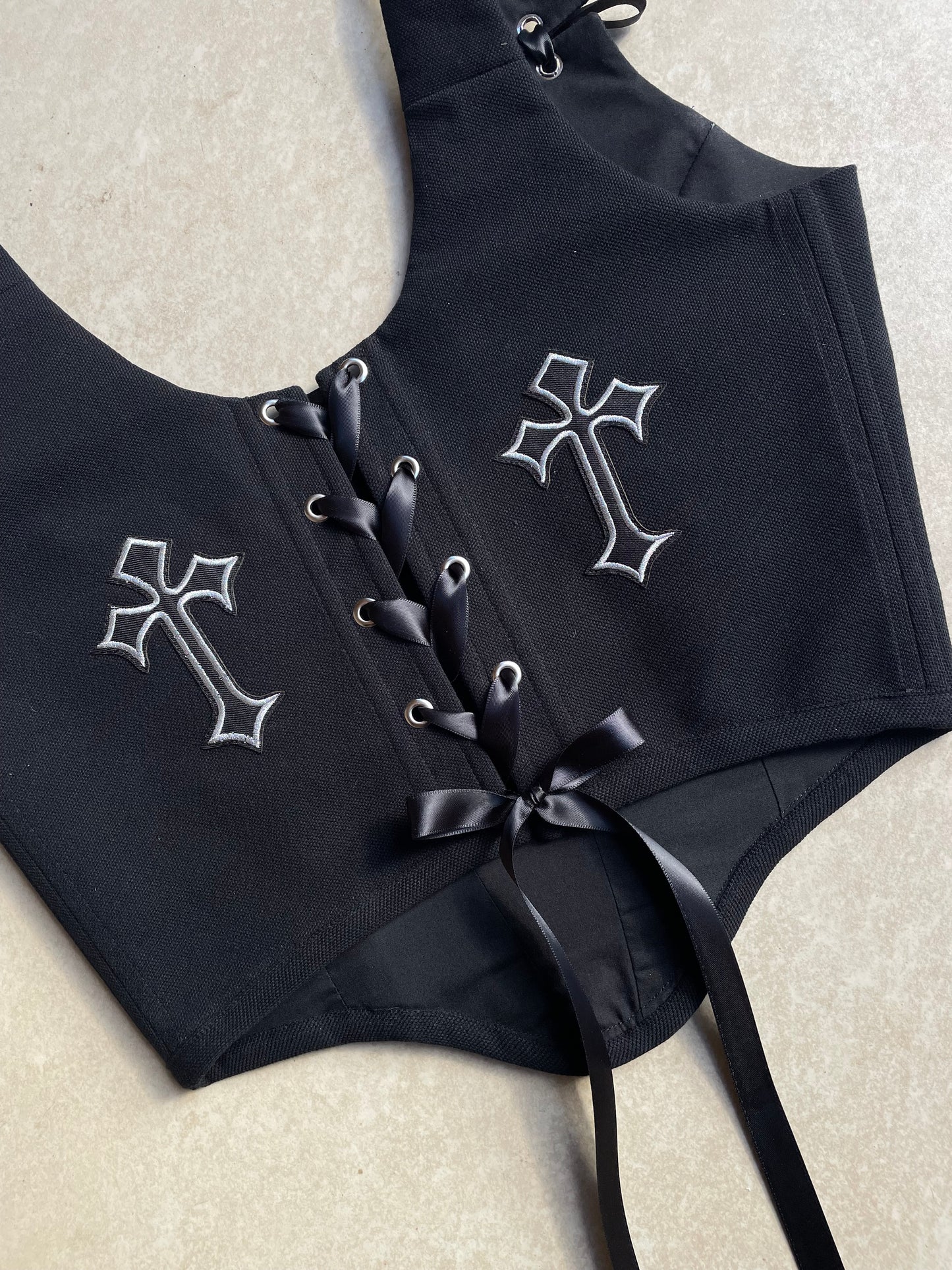 Black Gothic Cross corset - Sizes XS/S/M/L
