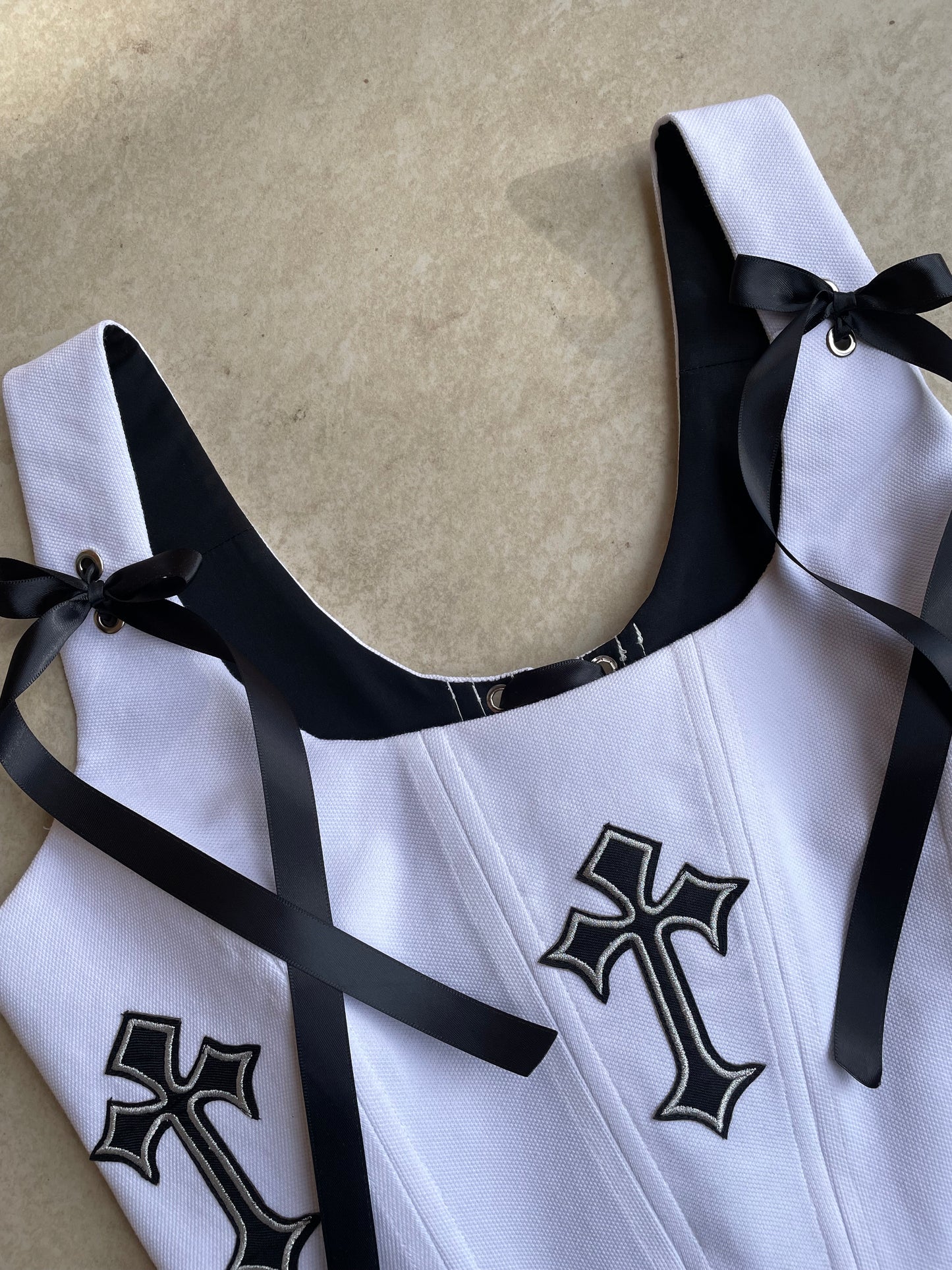 White Gothic Cross corset - Sizes XS/S/M/L