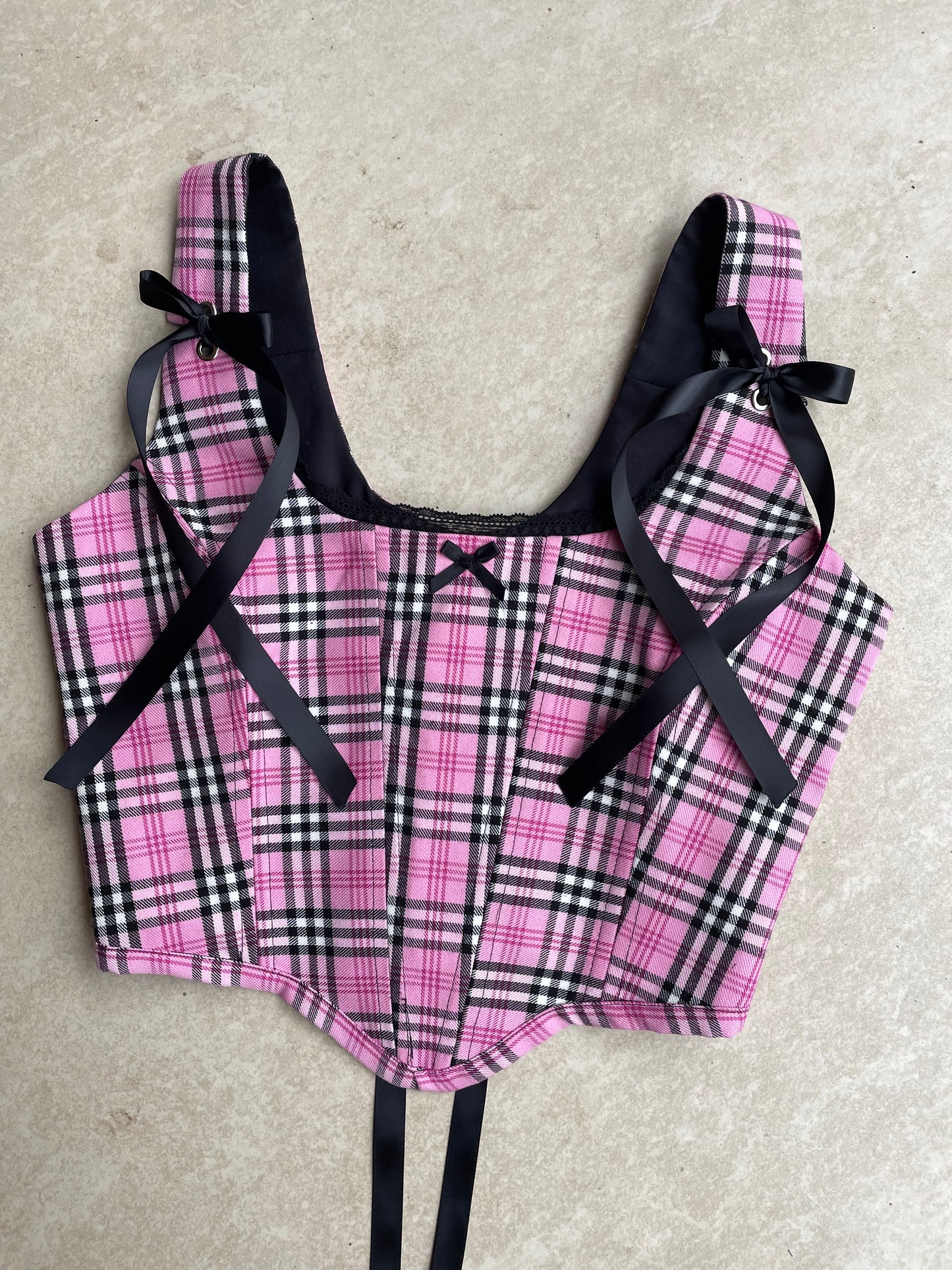 Pink tartan corset - Sizes XS/S/M/L