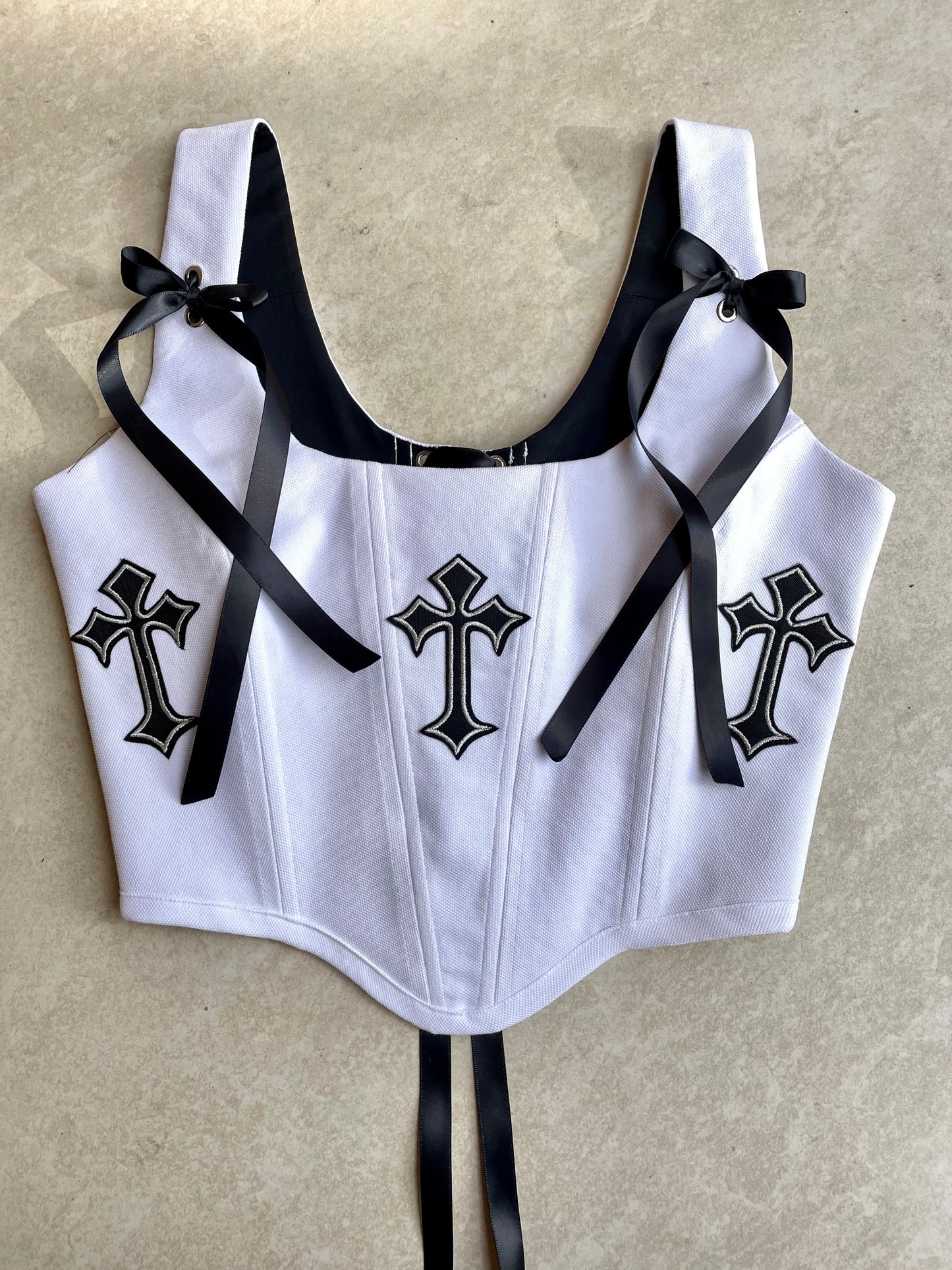 White Gothic Cross corset - Sizes XS/S/M/L