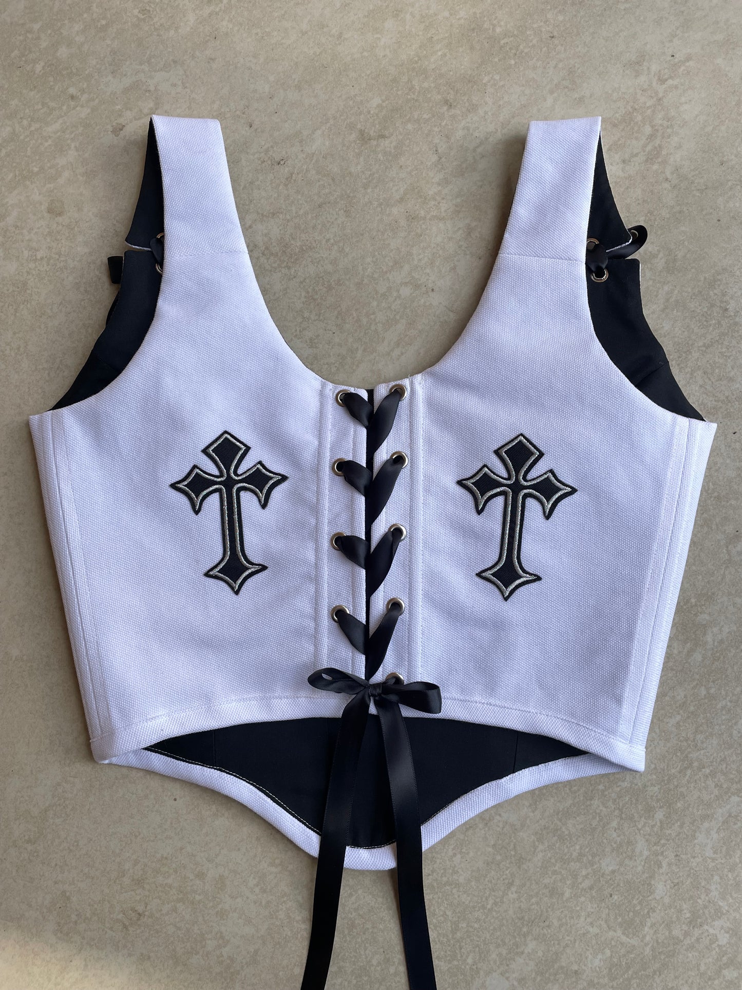 White Gothic Cross corset - Sizes XS/S/M/L