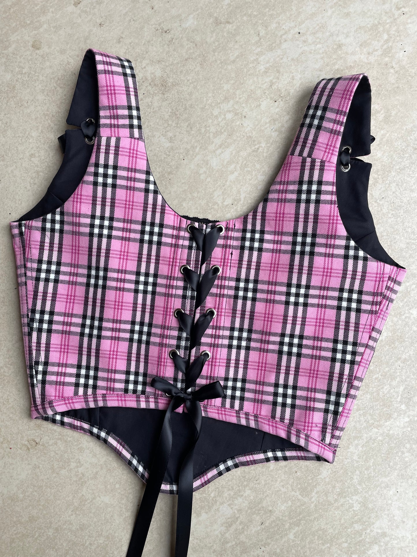 Pink tartan corset - Sizes XS/S/M/L